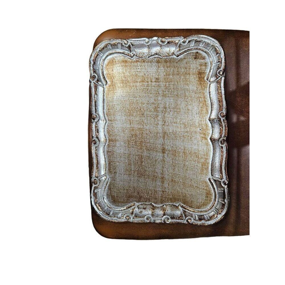Ornate Vintage Silver & Gold Rectangular Serving Tray CottageCore Snacks Drinks